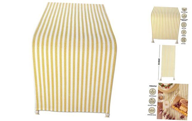72-Inch Yellow Stripe Table Runner with Tassels for Home Décor 14