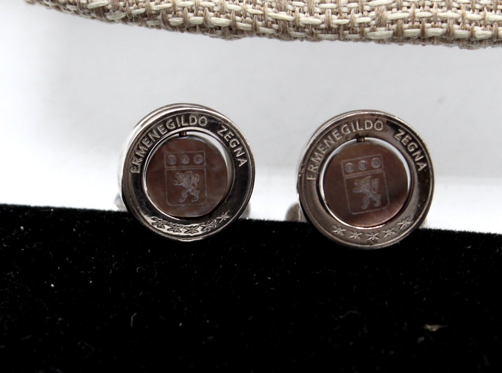 Ermenegildo Zegna Sterling Silver Rampant Lion Mother of Pearl Cufflinks 13.3g