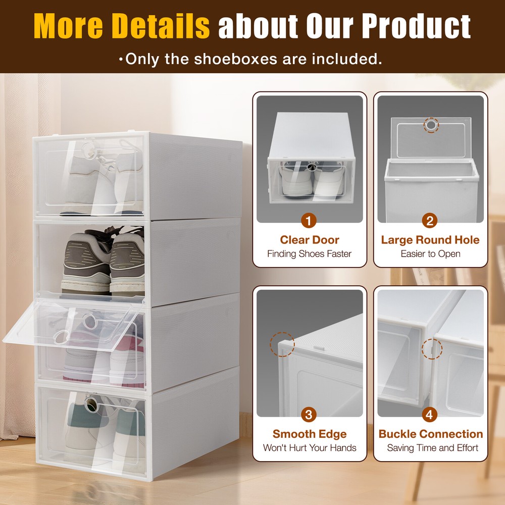 24* Stackable Shoe Storage Box Durable Plastic Sneaker Display Case Organizer
