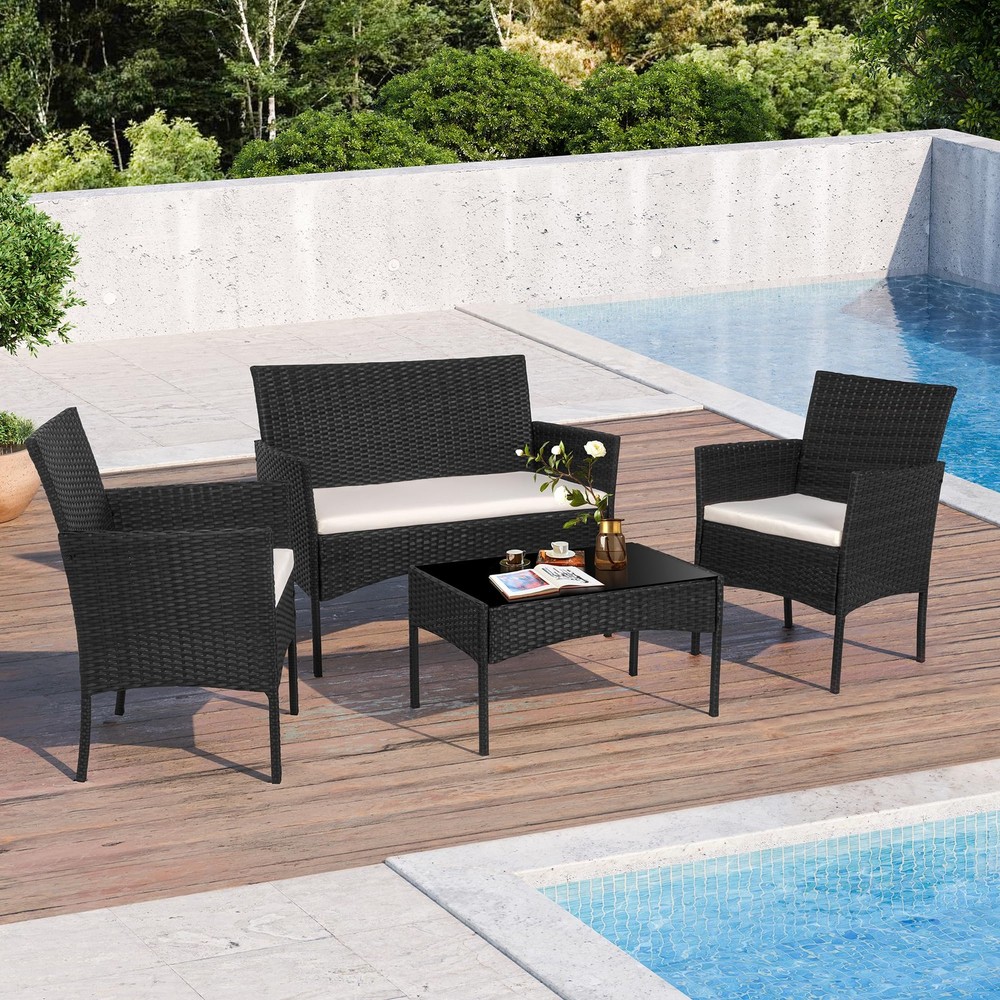 4-Piece Outdoor Wicker Patio Furniture Set for Small Spaces