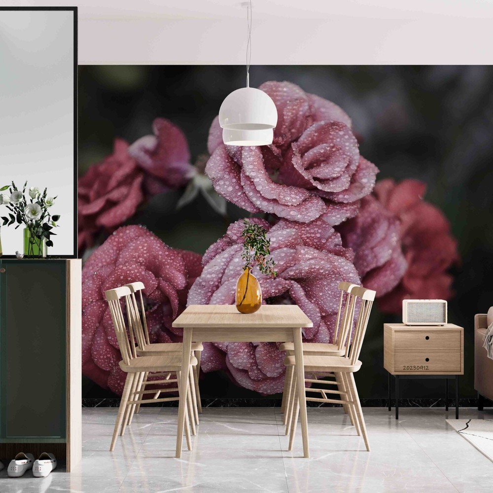 3D Pink Floral Dewdrop Wall Murals Wallpaper Murals Wall Sticker