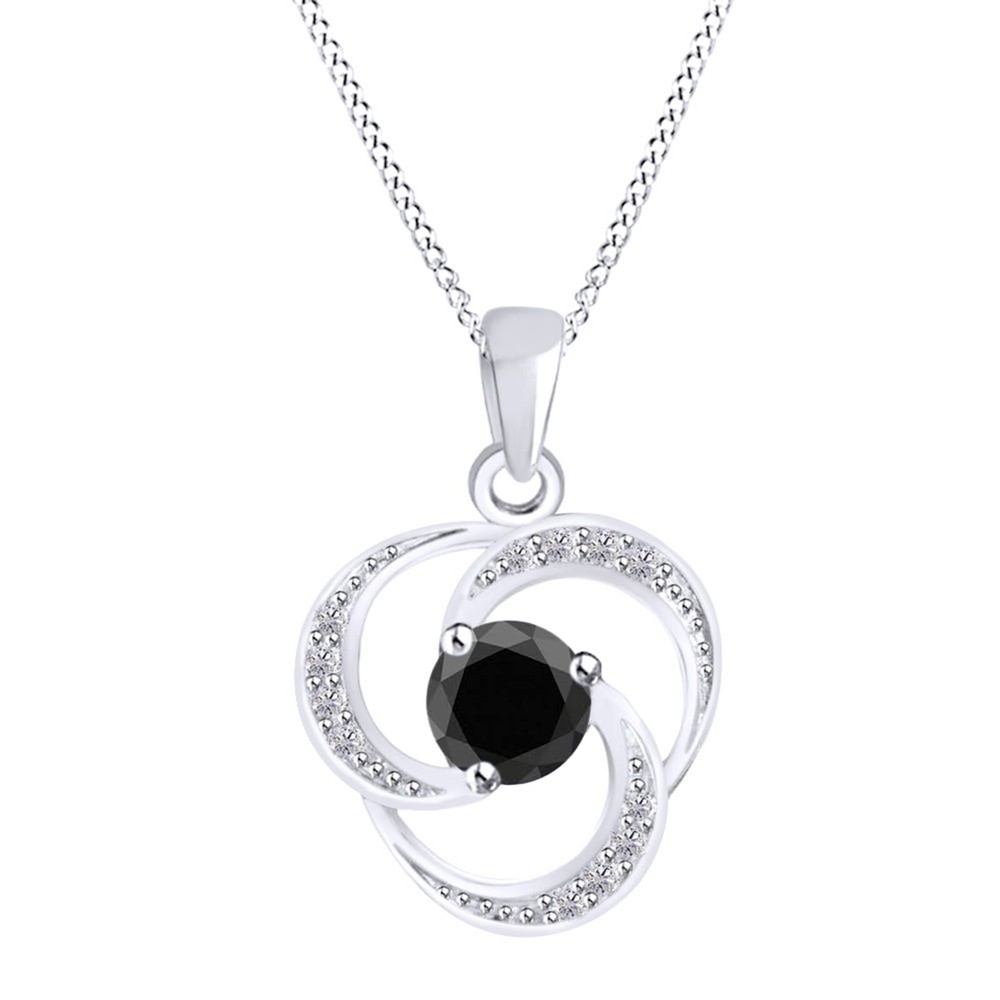 925 Sterling Silver 1.20Ct Round Shape Natural Black Diamond Solitaire Pendant