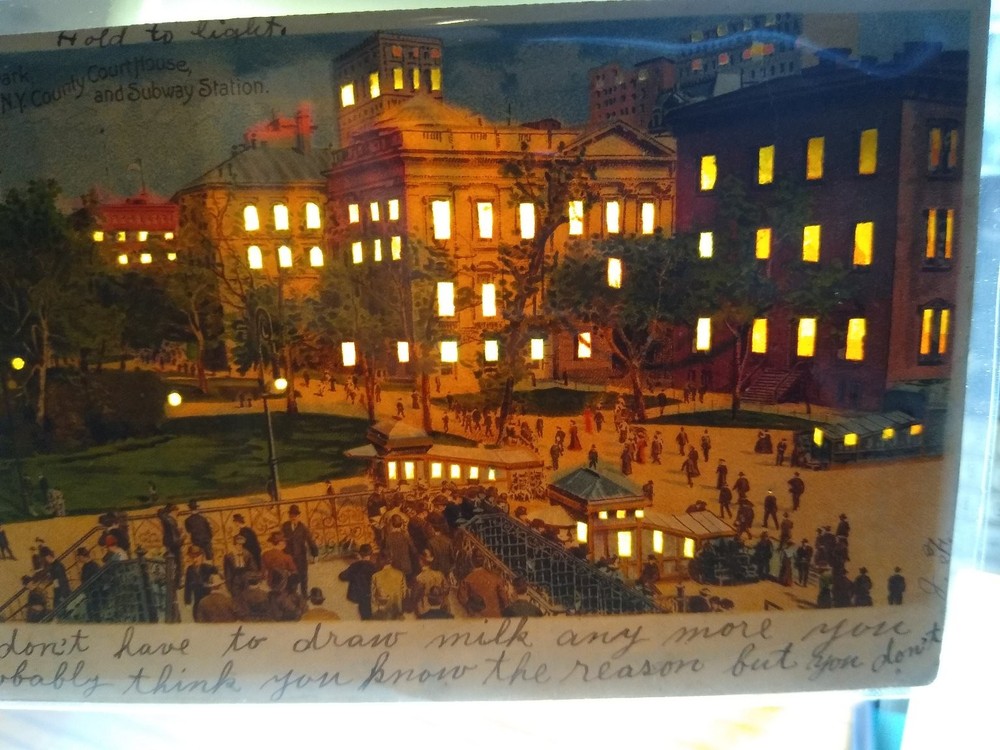 Vintage Hold-to-Light Postcard New York City Hall Park NY County Courthouse 1907