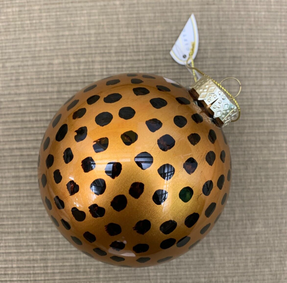LEOPARD CHEETAH ANIMAL PRINT Large Round Christmas Ornament Bronze & Black NWT