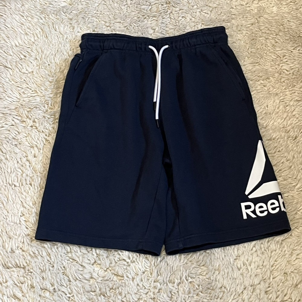 Reebok Shorts Mens Small Blue Sweat Shorts Zipper Pocket Drawstring