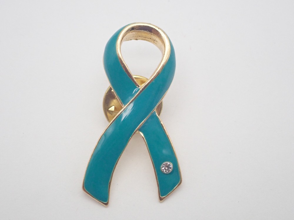 Teal Ribbon with Gemstone Vintage Lapel Pin