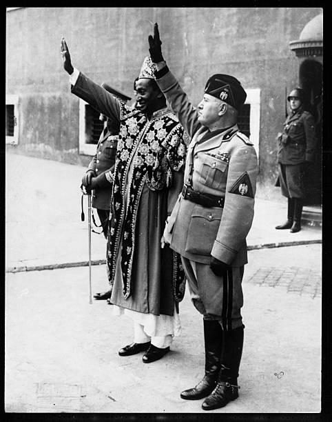 The Sultan of Gimma and the Italian dictator Benito Mussolini salu- Old Photo
