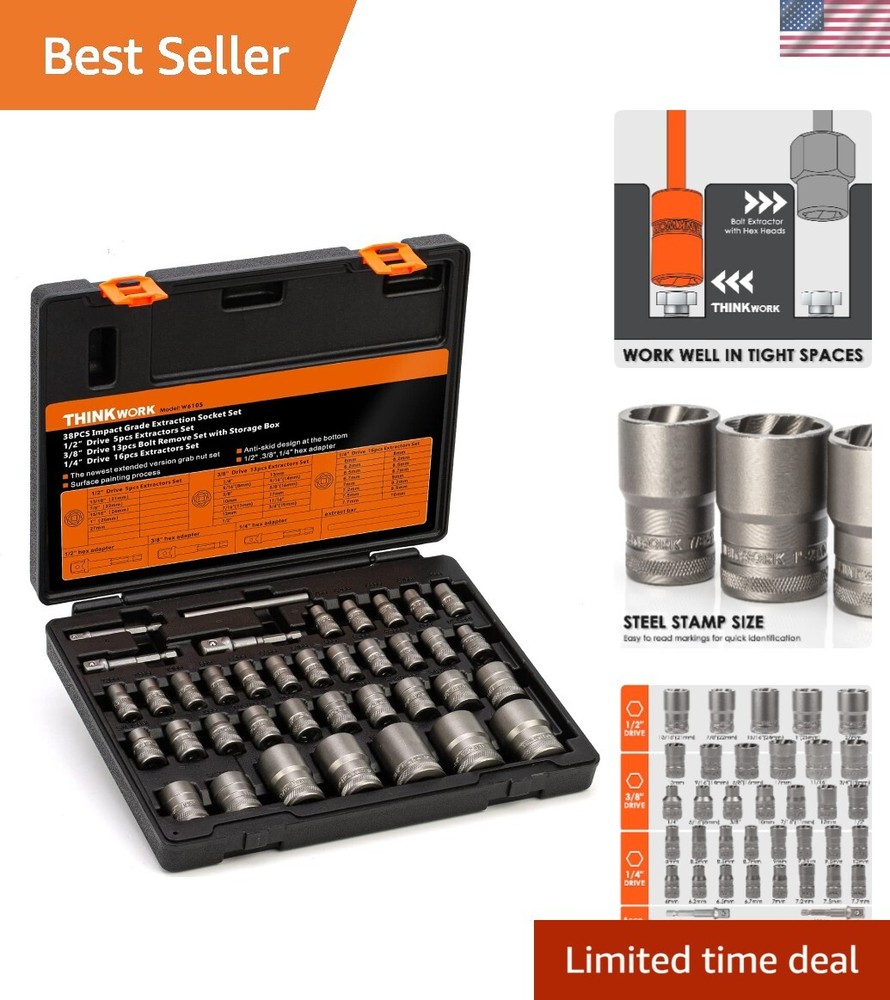38-Piece High-Hardness Bolt Extractor Set for Stubborn Stripped Fasteners