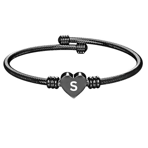 Stainless Steel Heart Word-S Bracelet Engraved Charm Bracelet for Women Black