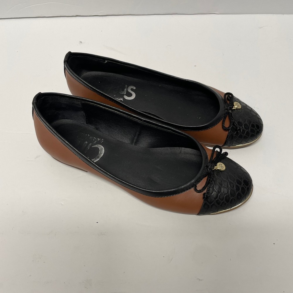 Circus Sam Edelman Black Brown Gold Ballet Flats Womens Size 6.5 Bow Charm