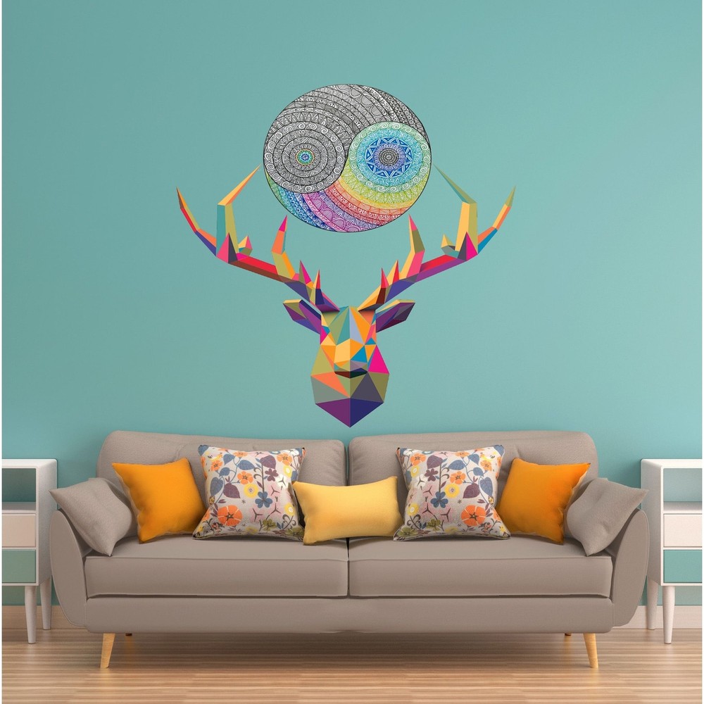 Deer Mandala Polygonal Wall decal, Mandala Modern wall art,