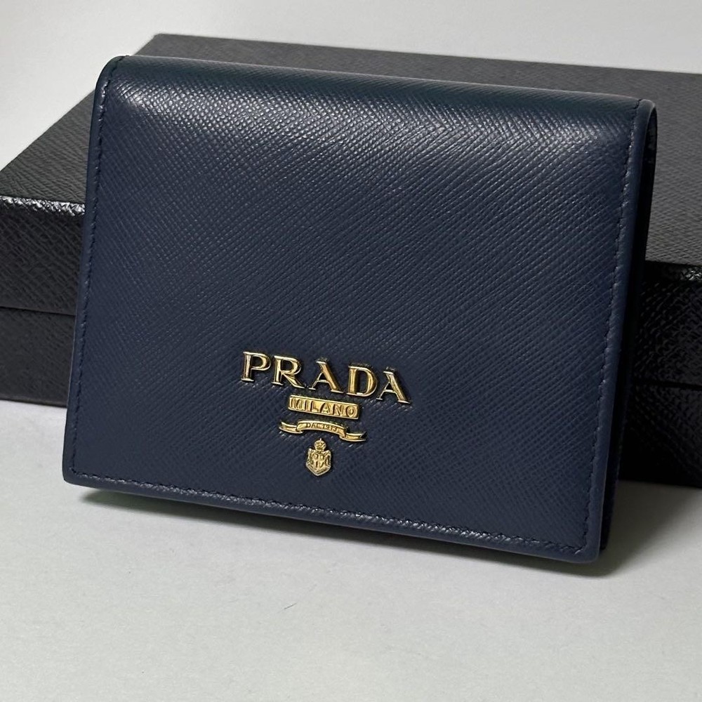 Prada Saffiano Leather Folding Wallet Multicolor Gold Logo Pre-Owned