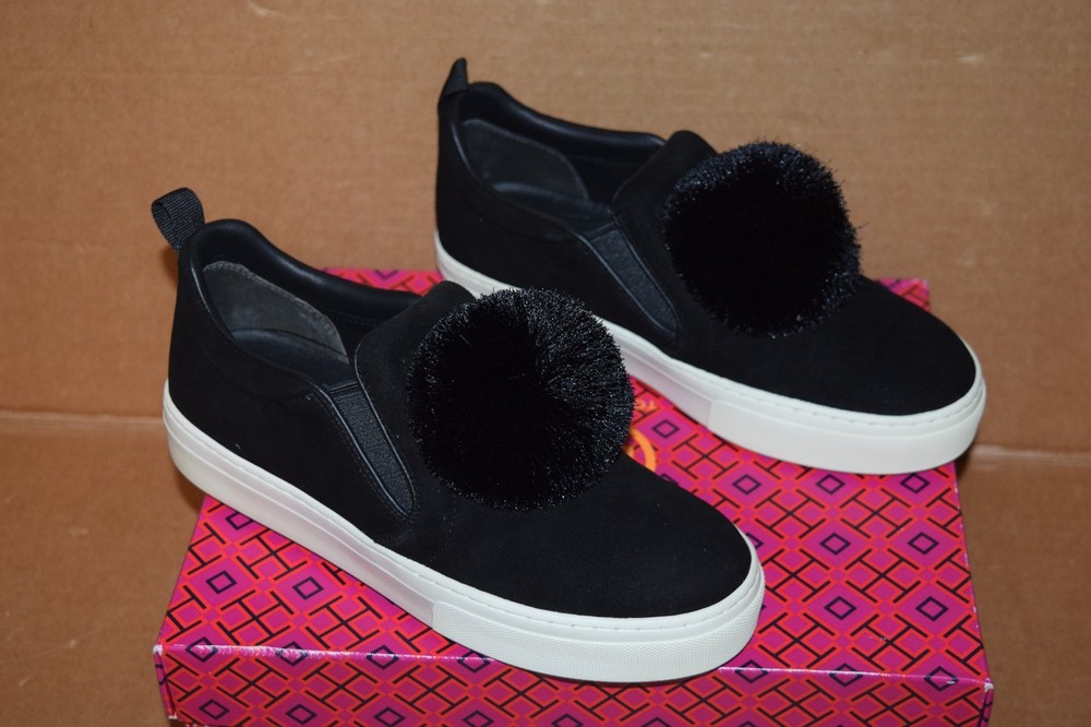 Tory Burch Pom Pom Suede Platform Sneakers Black, 5.5, 7