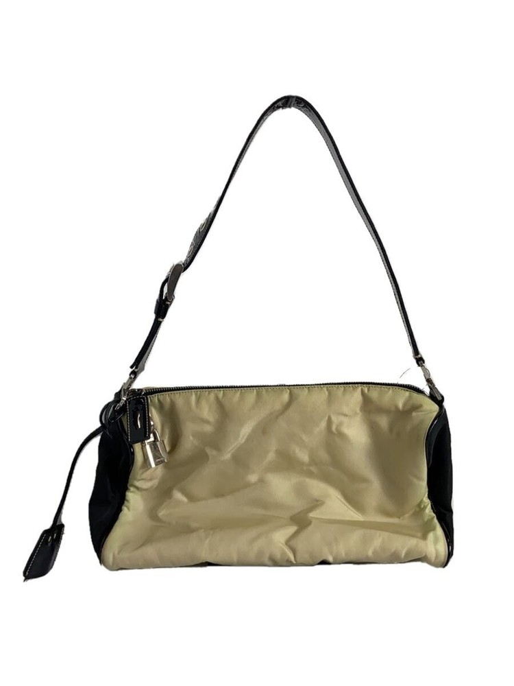 Vintage Prada Nylon Should Bag Beigeemetriangle Logo with Stains