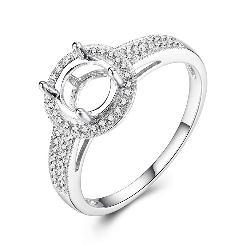 Sterling Silver 6.5mm Round Natural Diamond Semi Mount Ring