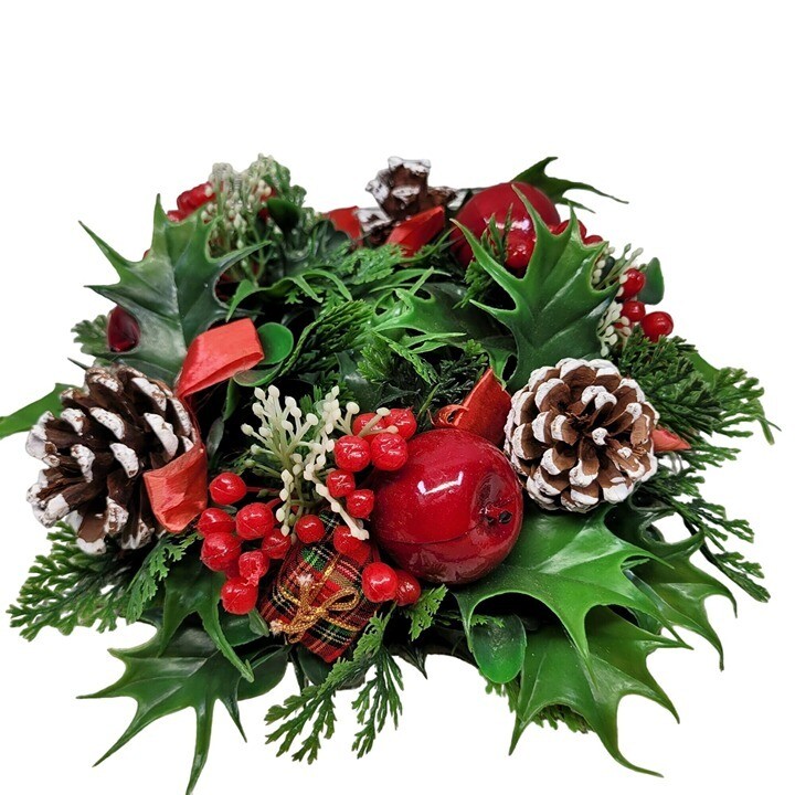 Vintage Kmart Artificial Plastic Holiday Candle Wreath with Pinecones and Red Berries