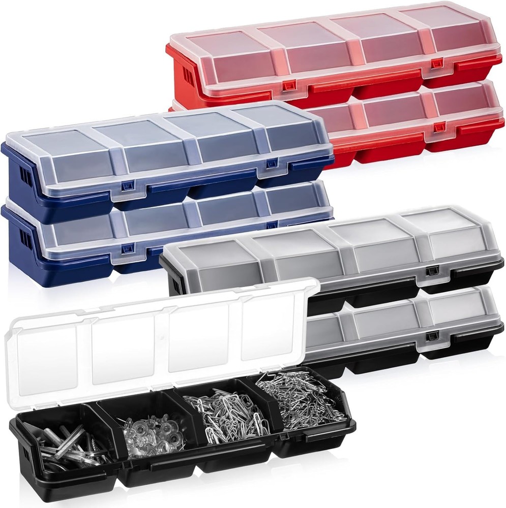 6 Pack Screw Organizer Box with Lids 4 Compartments Tool Bin Divider Small Parts