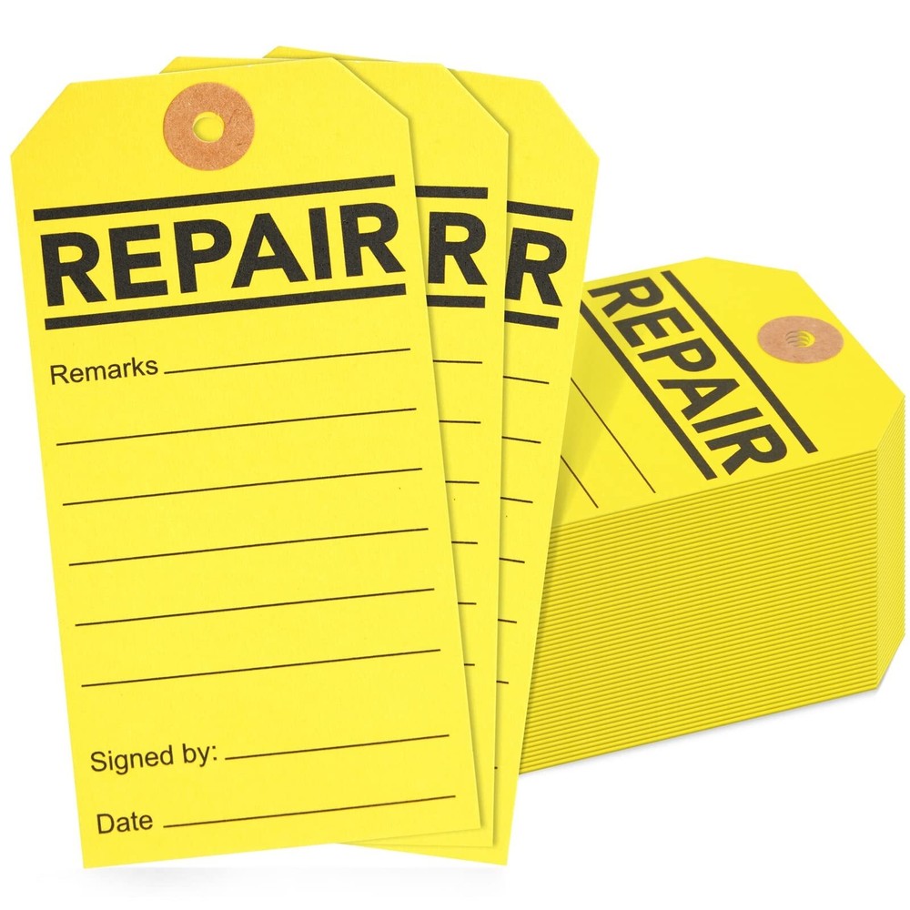 100-Pack Repair Required Tags, Yellow Service Tags for Broken Equipment, Main...