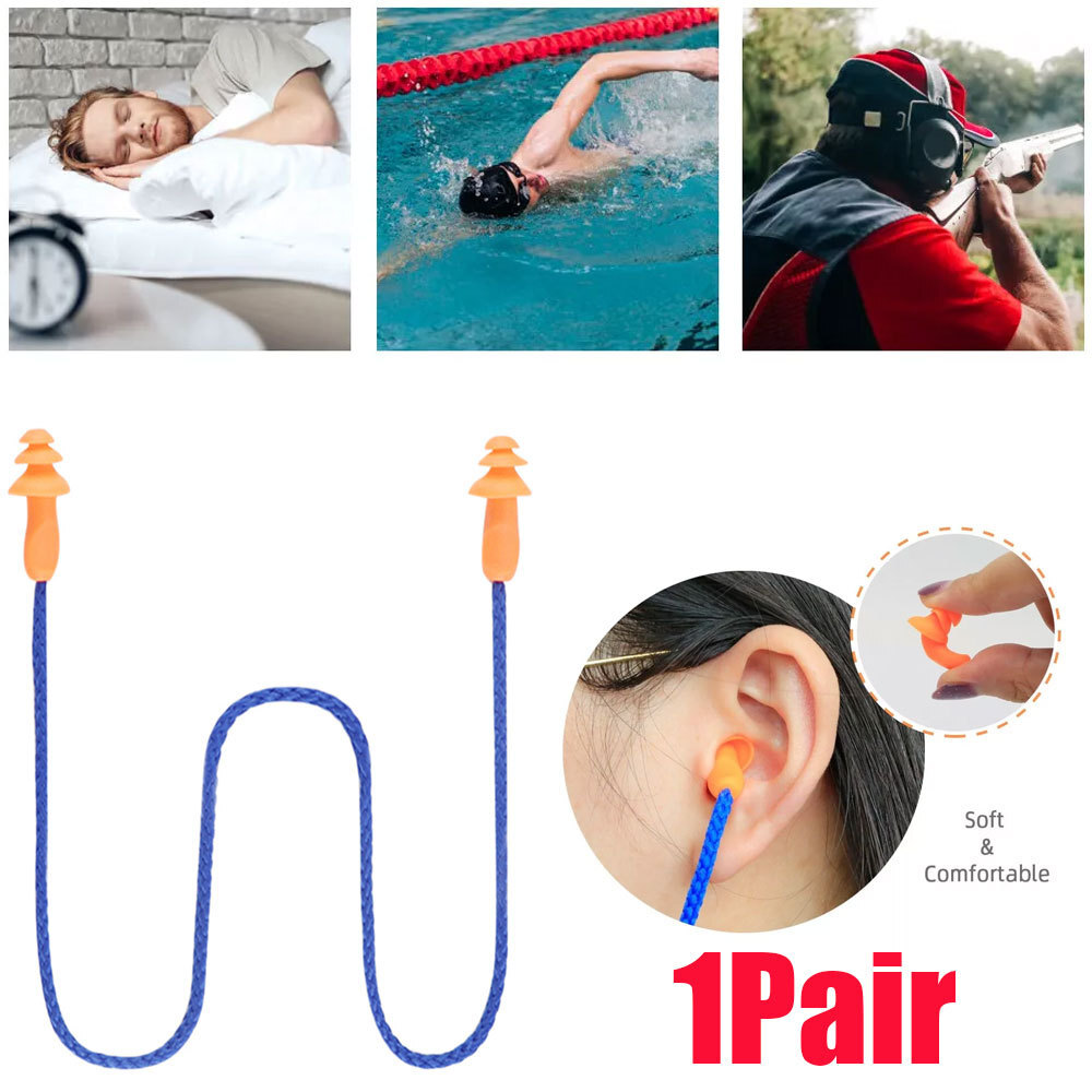 1 Pair Silicone Corded Ear Plugs Reusable Hearing Protection Noise Reduction
