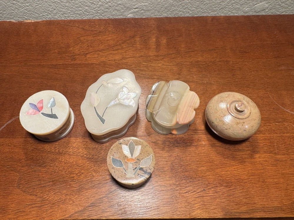 5 Miniature Stone Box Collection for Display & Decoration