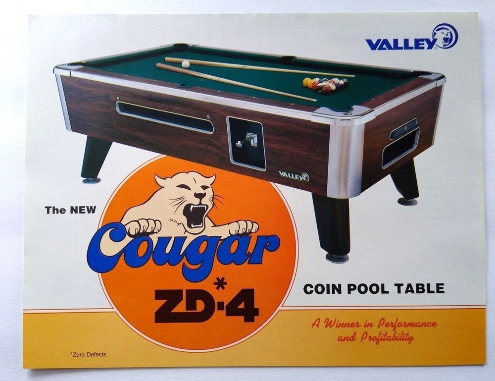 Vally Cougar ZD-4 Vintage Pool Table Flyer Original 8.5x11 Artwork Promo Ad