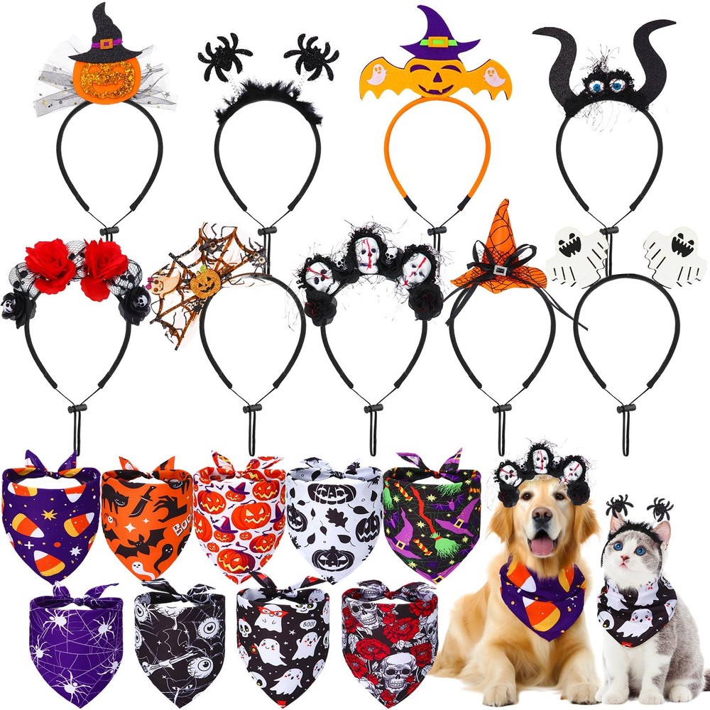 18 Pcs Halloween Dog Bandanas Bulk Pumpkin Dog Bandanas Spider Triangle Scarf...