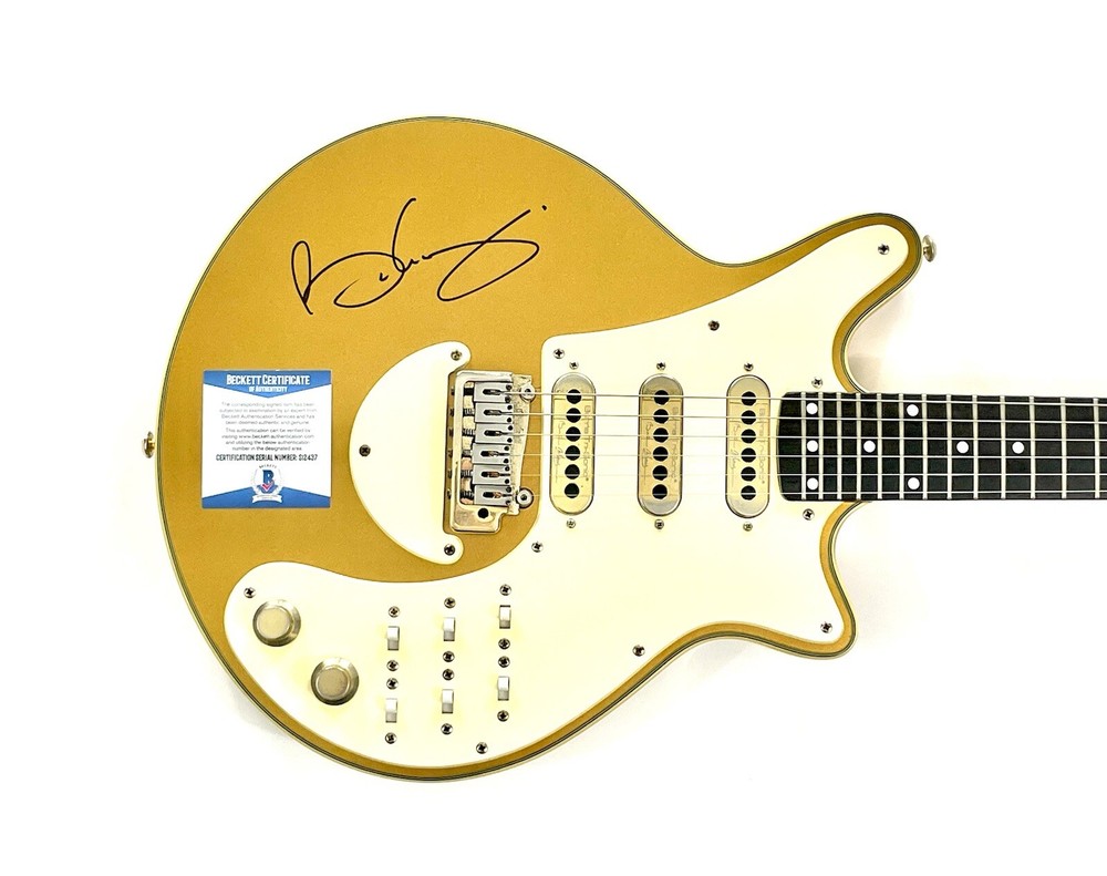 Brian May Signed Signature Model Guitar BHM Gold Queen Autographed BAS Certified