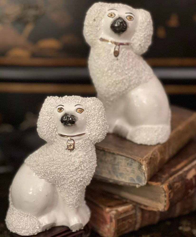 🎄🎄🎄 Stunning 19C English Staffordshire Hunt Spaniel Mantle Dog Pair 4.5”