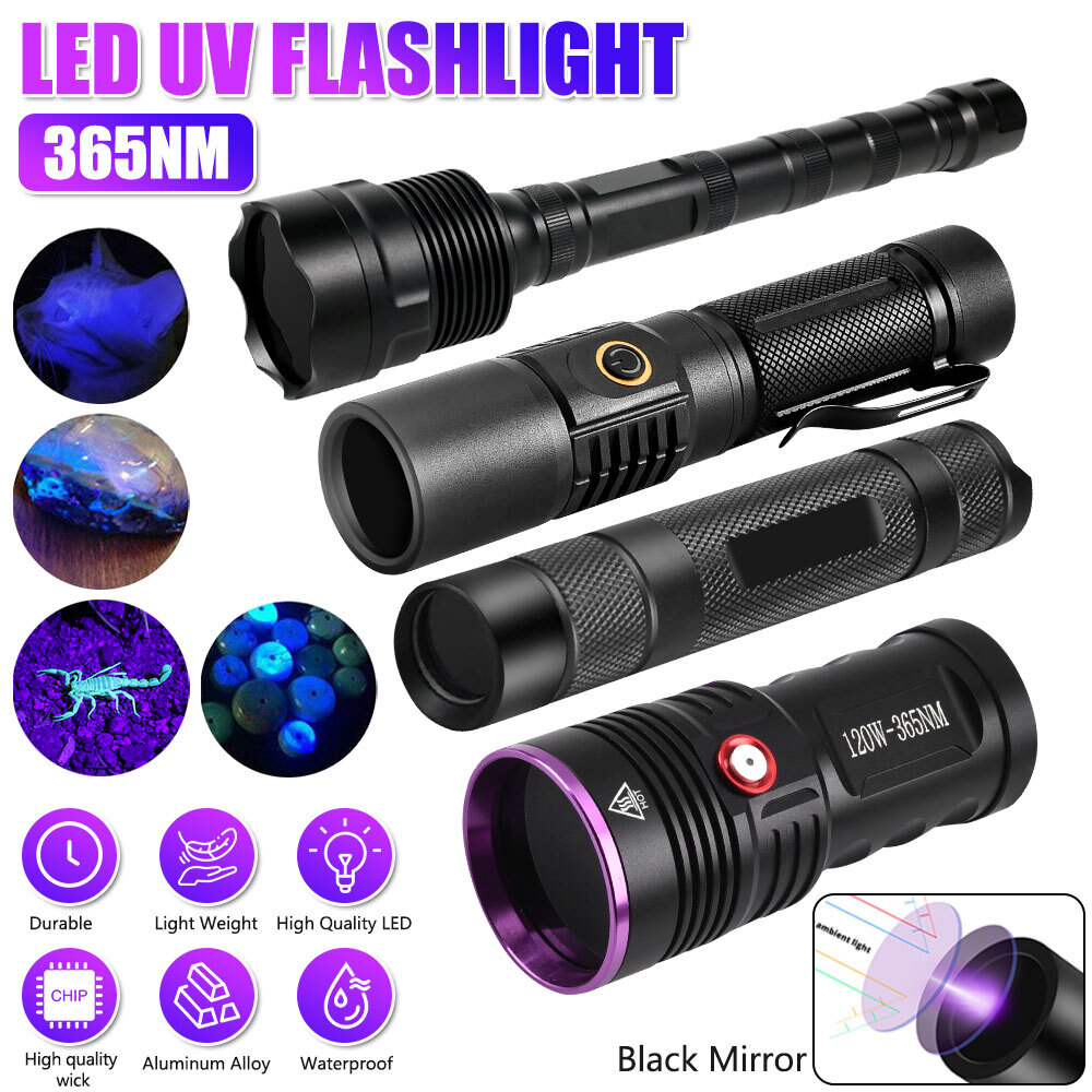 30W/120W Rechargeable UV Light LED Flashlight 365nm Blacklight Inspect Torch US