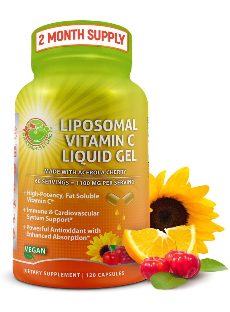 Liposomal Vitamin C Liquid Gel Capsules - 1100mg - Made with Organic Acerola ...