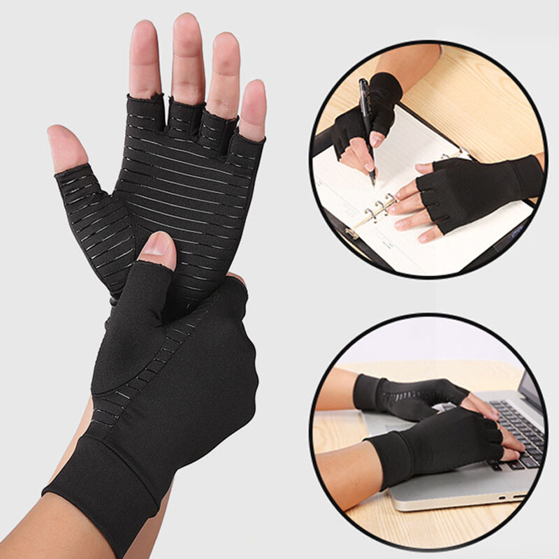 Copper compression gloves for arthritis carpal tunnel pain relief and hand support during workouts