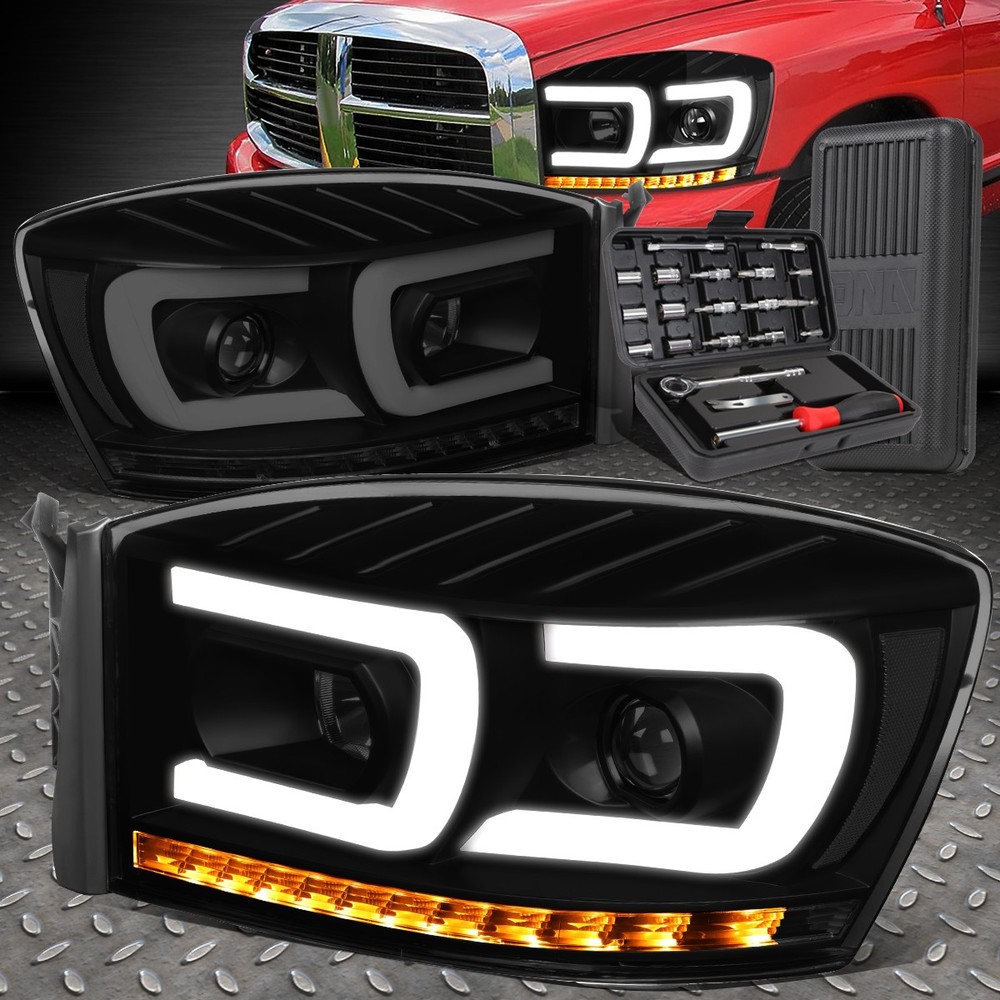 06-09 Dodge Ram Dual LED Chase Projector Headlights with Tool Kit in Tinted or Clear