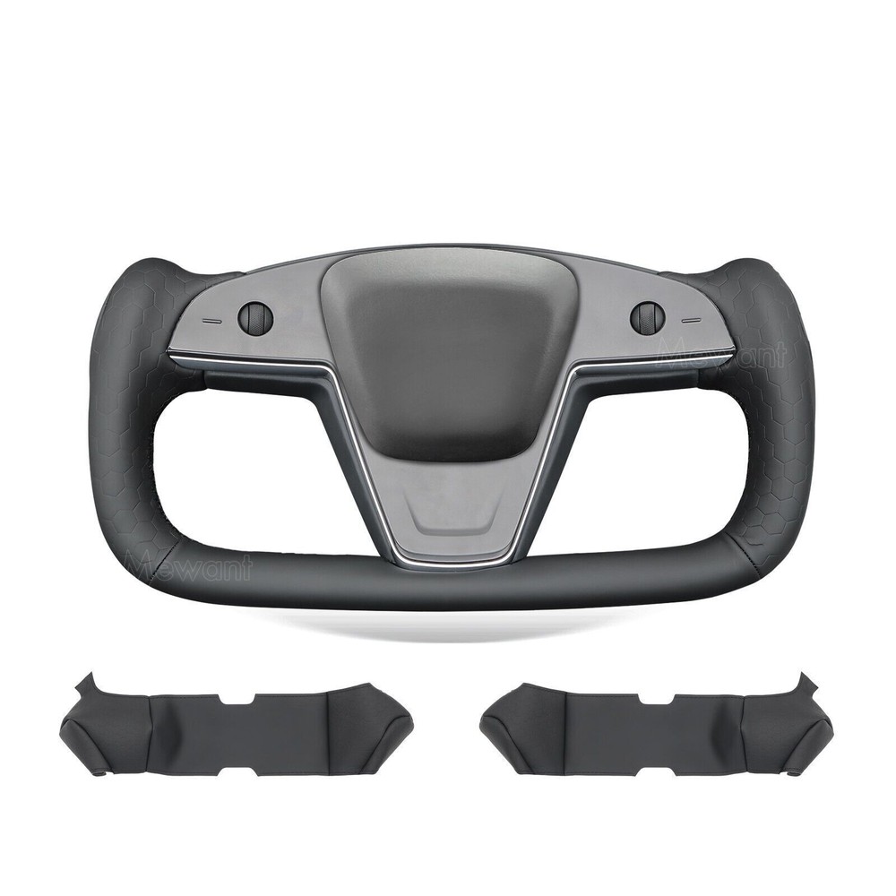 Hand Stitch Embossed PU Leather Steering Wheel Cover for Tesla Model S Yoke X