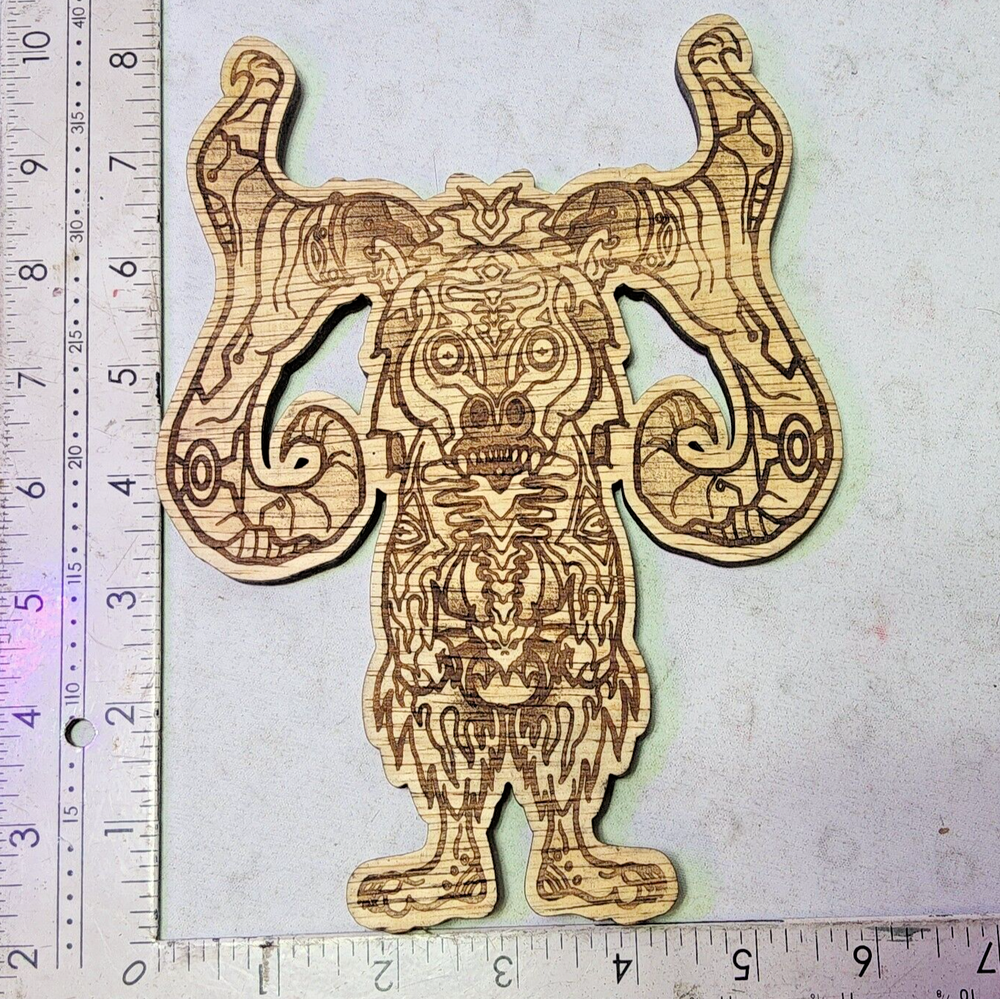 Laser engraved cut wooden creature antlers digital art print mystical cryptid