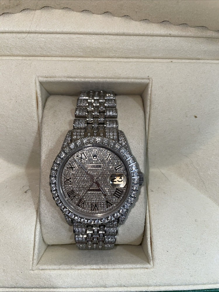ROLEX МУЖСКИЕ DATEJUST ICED OUT ПОЛНОСТЬЮ ЗАГРУЗИТЬ ПОДЛИННЫЕ БРИЛЛИАНТЫ РИМСКИЙ ЦИФЕРБЛАТ 36 ММ ЧАСЫ