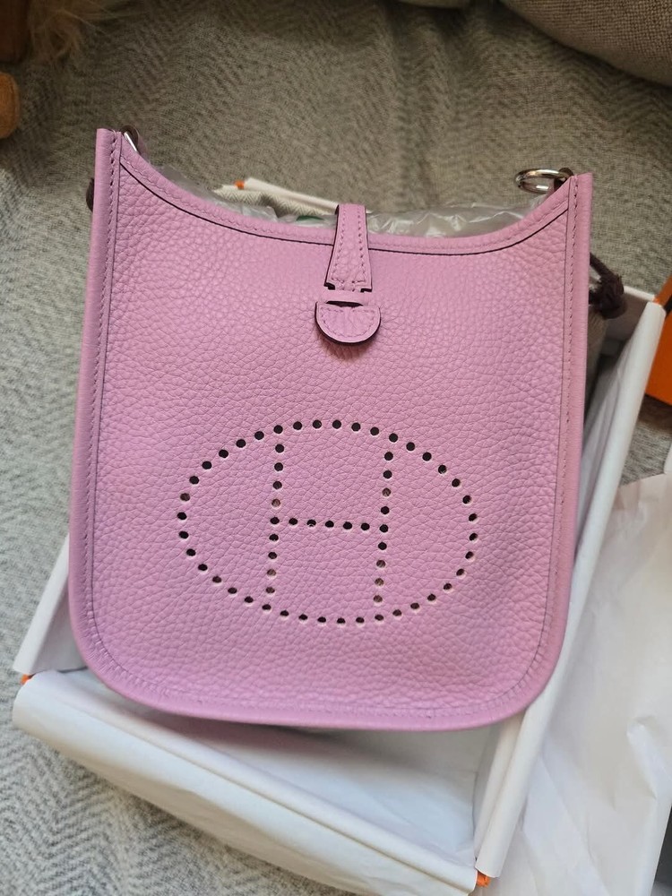 BNIB Hermes Evelyne TPM Clemence Leather Mauve Sylvestre 2024 Full Set