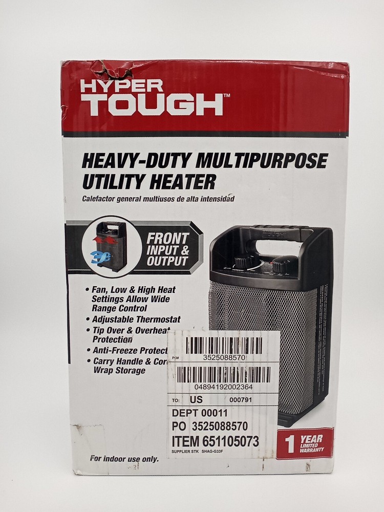 Hyper Tough Black 750w-1500w Heavy Duty 2-Setting Utility Heater NEW