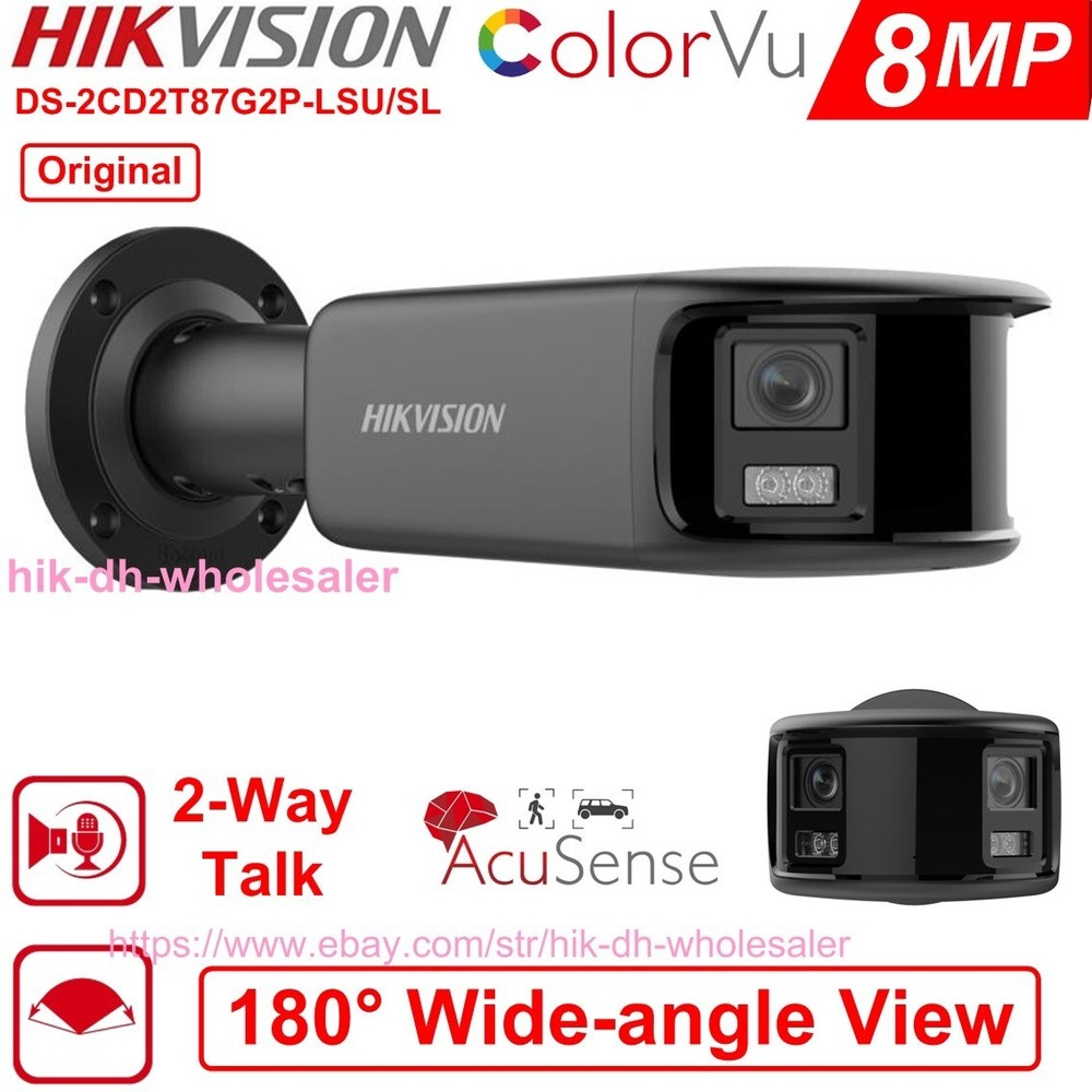 Hikvision DS-2CD2T87G2P-LSU/SL 8MP 4K ColorVu 180° PanoVu Camera PoE 2-Way Audio