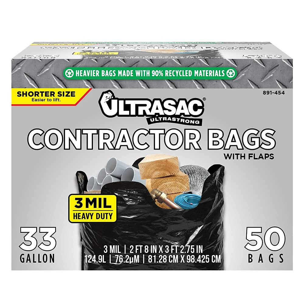 Contractor Trash Bags - (50 Pack/w Ties) - Heavy Duty 3 MIL Thick, 39