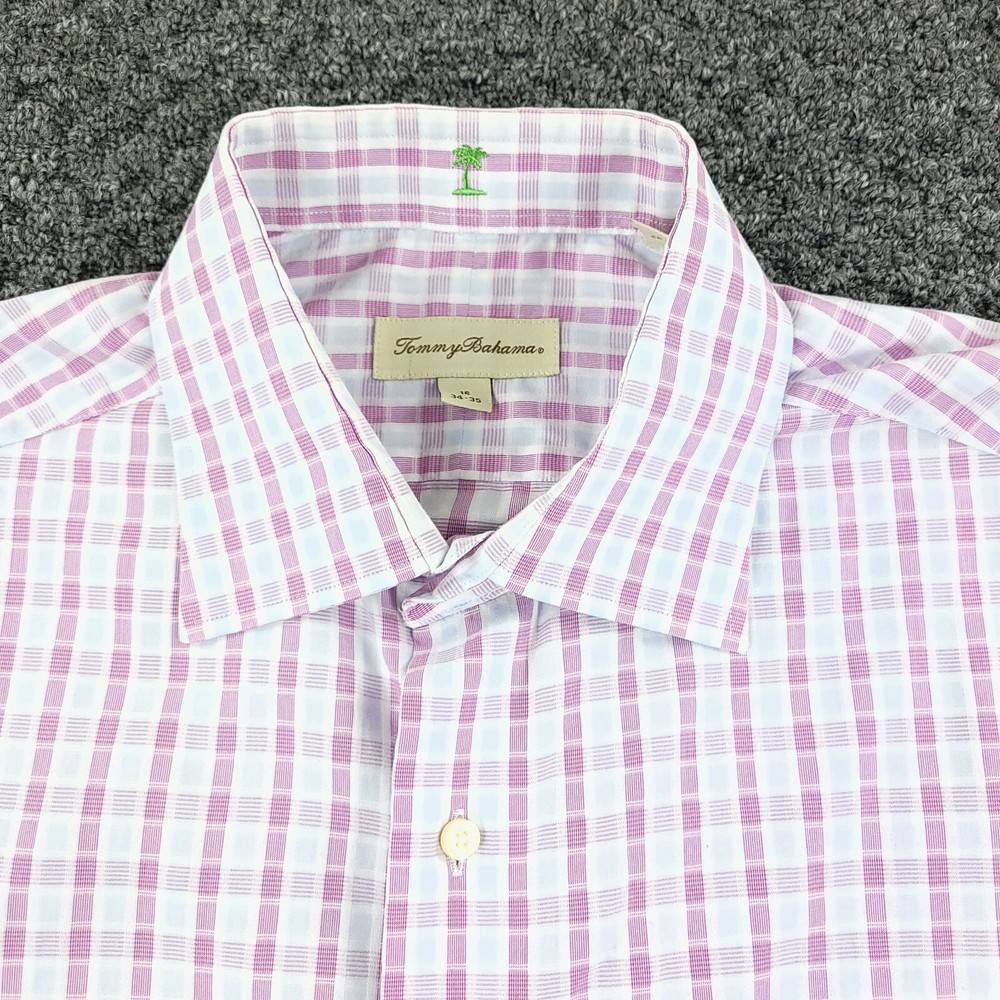 Tommy Bahama Shirt Mens 16 Pink Check Business Casual Office Travel