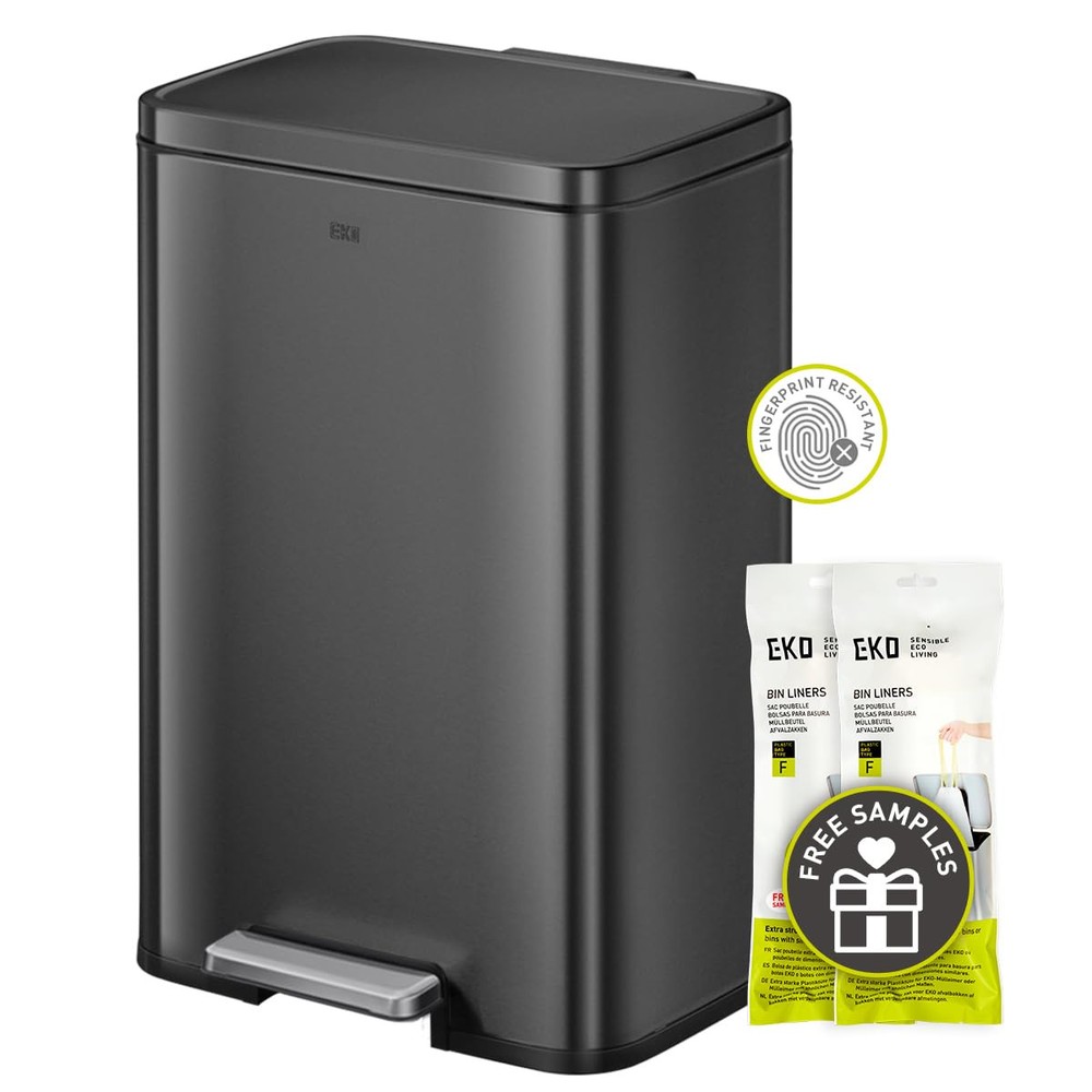 EKO Madison Matte Black 50 Liter/13.2 Gallon Step Trash Can with Inner Liner ...