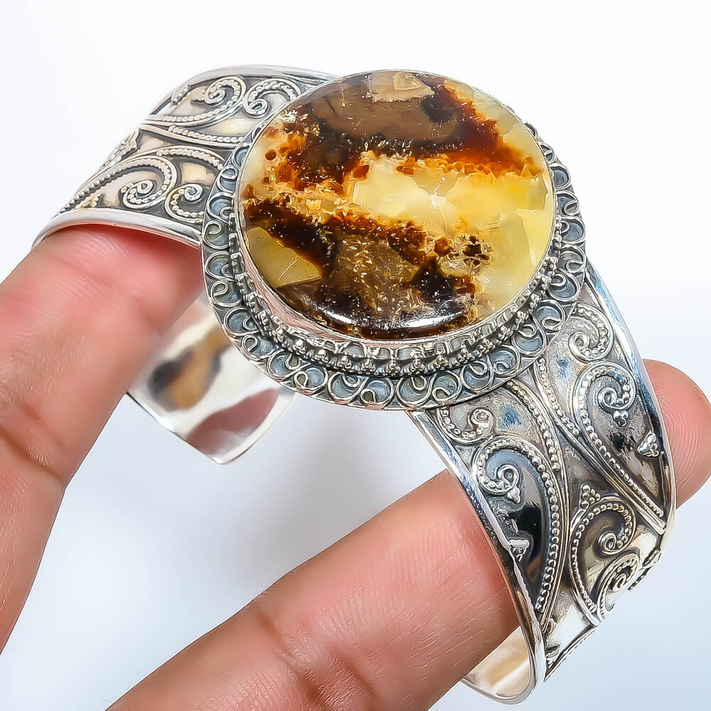 Brazalete hecho a mano de piedra septeriana de plata de ley 925 Adst. T80 A353