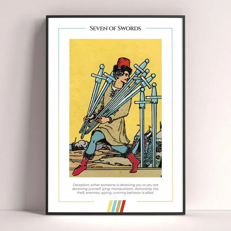 Seven of Swords Tarot Card Art Print and Digital Download