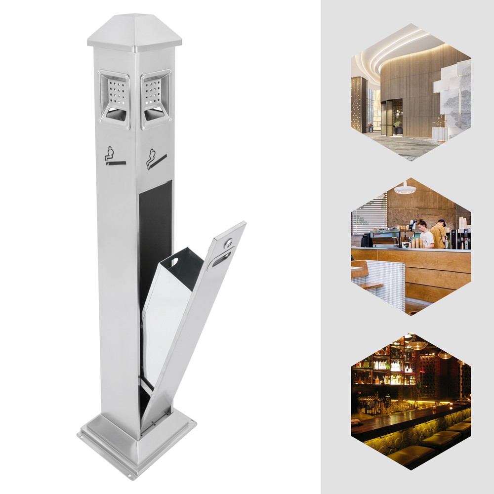 NEW Metal Vertical Trash Bin Cigarette Butts Ash Outdoor Trash Can Container USA