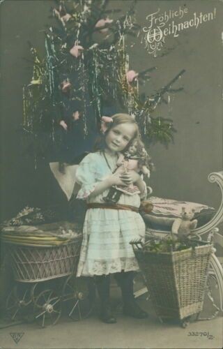 Postcard Christmas 1910 Girl Toy Christmas Tree (9864)