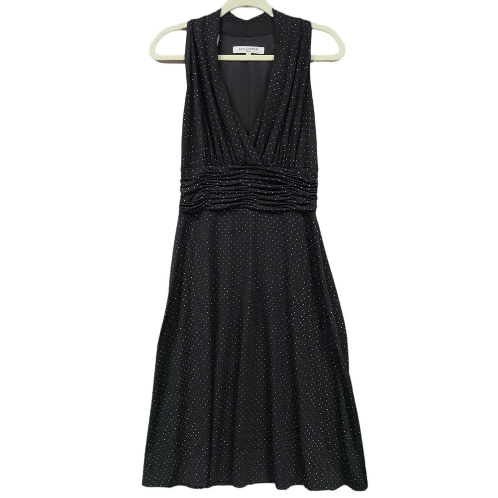 Evan Picone Dress Women size 8 Black Gold Dot Textured Sleeveless Pinup Sexy