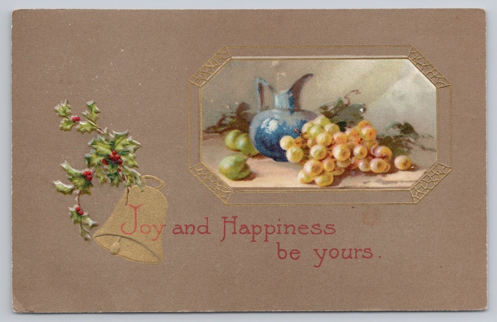 Vintage 1910 Winsch Christmas Bell Holly Still Life Art Card-image