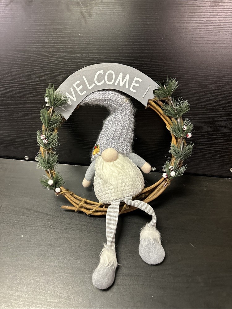 TRANSPAC MERRY CHRISTMAS Welcome  GNOME CHRISTMAS FRONT DOOR WALL WREATH NWT
