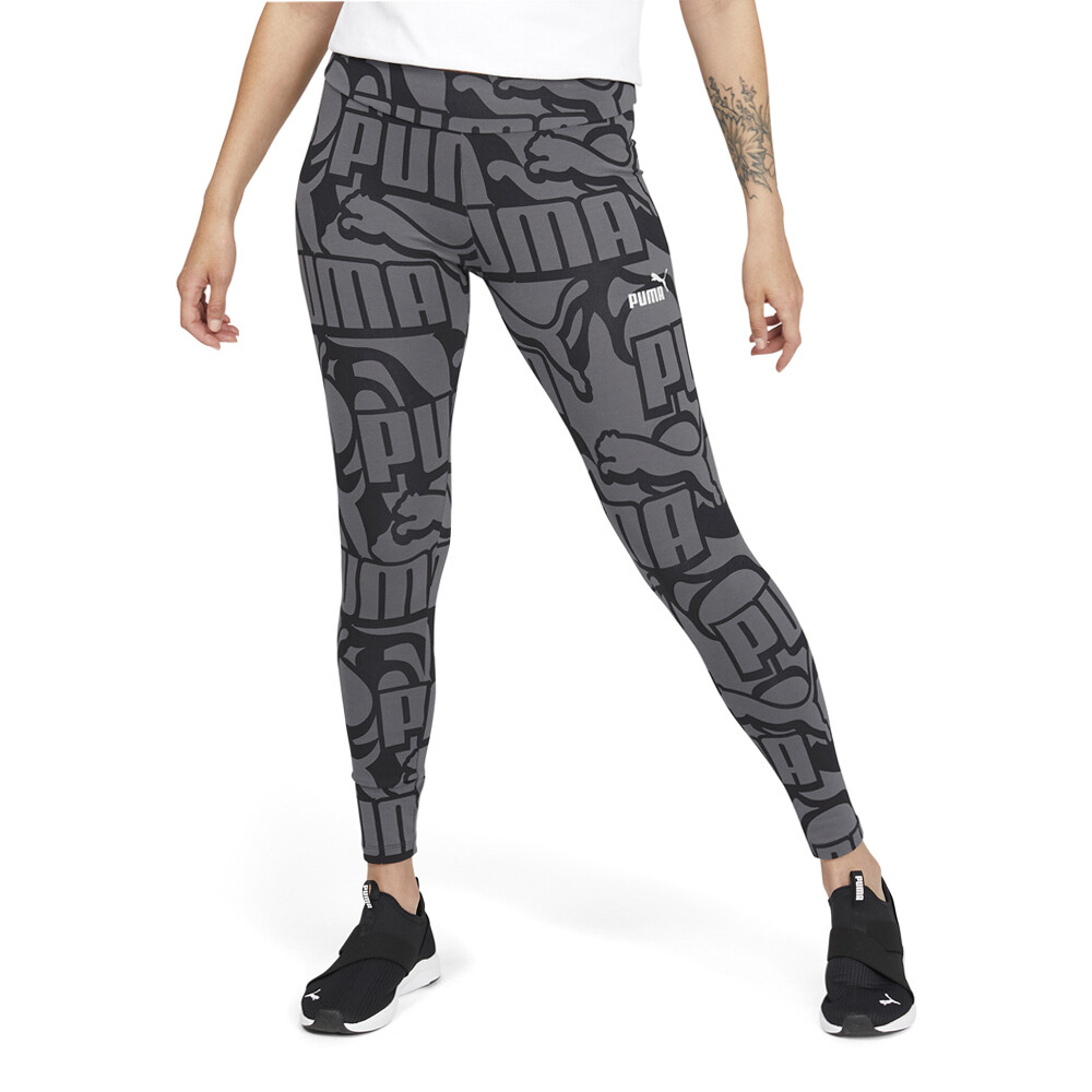 Puma Essentials Abstract Logo Graphic Leggings Womens Black, Grey Athletic Casua