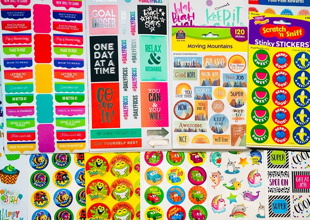 Funky Motivational Sticker Sheets for All Ages - School Rewards Party Supplies